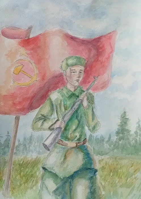 3 Дмитрук Юлия, 13 лет. Они защищали Родину. 2026. Акварель. Балашиха,МБУДО ДШИ 3.