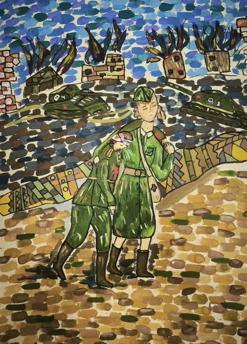 7 Смирнова Кристина, 10 лет. Солдатик, родненький, держись. Б.крафт., маркер, гуашь. р.п.Скоропусковский,  ДШИ № 1