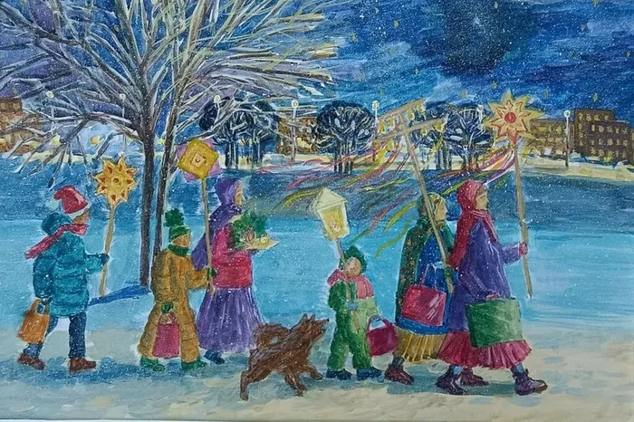 1 Авдеева Елена 14 лет Колядовщики Рождество акварель гуашь МБУ ДО ДШИ им. А.Д.Кившенко