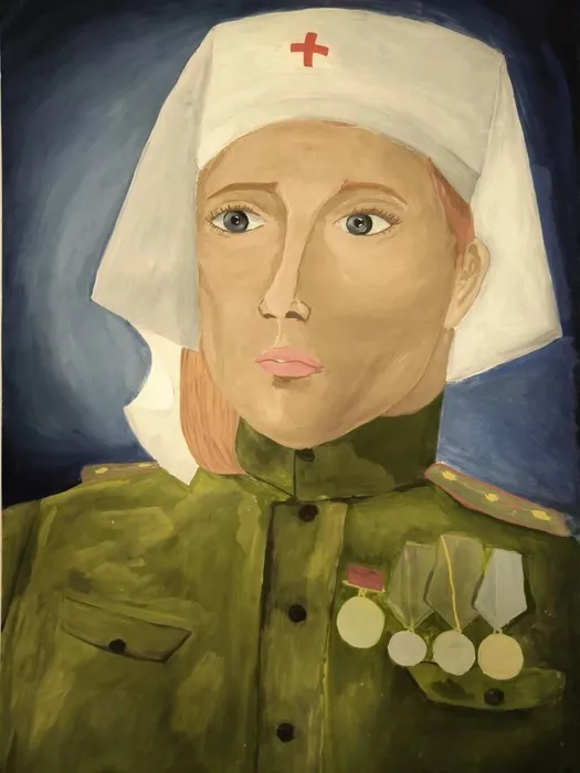 11 Митрофан Эвелина, 14 лет. Портрет медсестры. 2025. Гуашь. р.п.Скоропусковский,  МБУ ДО ДШИ № 1