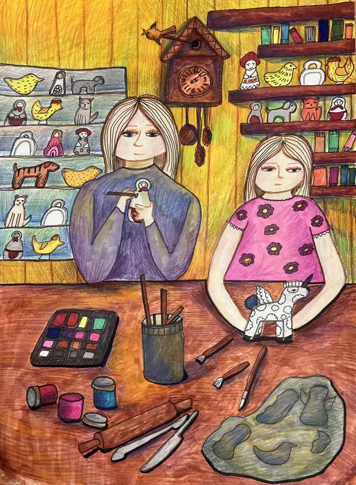 27 Ушакова Ксения, 10 лет. Рукодельницы. 2026 Б.,  цв кар., маркеры Дубненская ДШИ г. Дубна