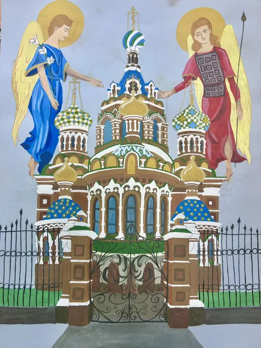 39 Николаенко Мария, 13 лет. В небе над храмом, гуашь. Старая Купавна, МУДО Купавинская ДШИ