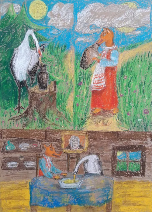 1 Бабурин Григорий, 11лет. Любимые басни И.Крылова.2026 пастель. Красноармейск МБУДО  Красноармейская детская школа искусств