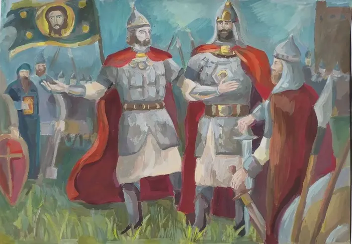 2 Бровко Екатерина, 15лет, Герои Куликовской битвы, гуашь, 2026г, Подольск, МУДО ПДХШ