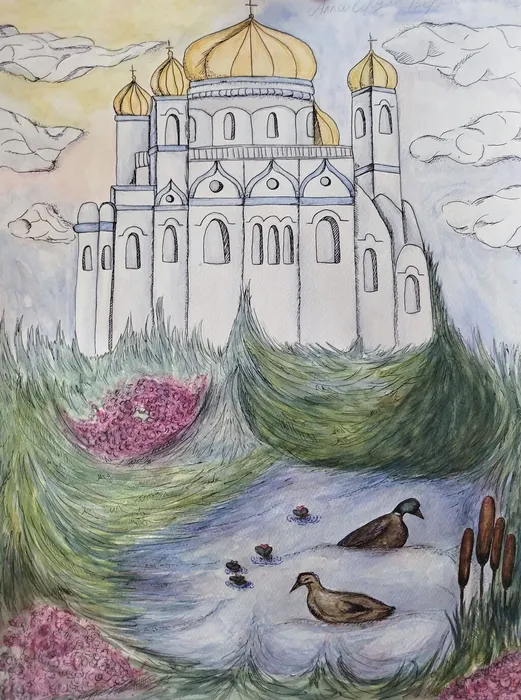 2 Аллахвердян Вероника 14 лет Поздняя Пасха 2026 рук Неснова ОП Акварель гелевые ручки Ивантеевка МБУДО Пушкинская ДШИ