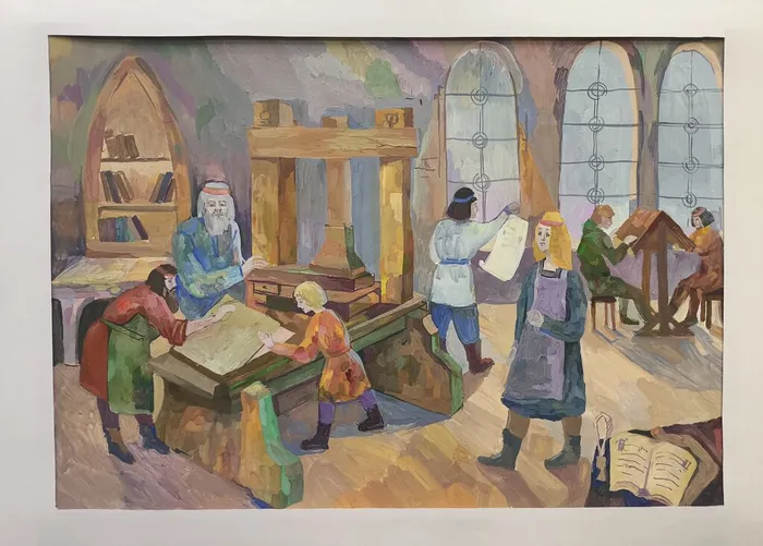 15 Сивогривова Софья, 13 лет, гуашь, Книгопечатание на Руси. ДШИ Синтез