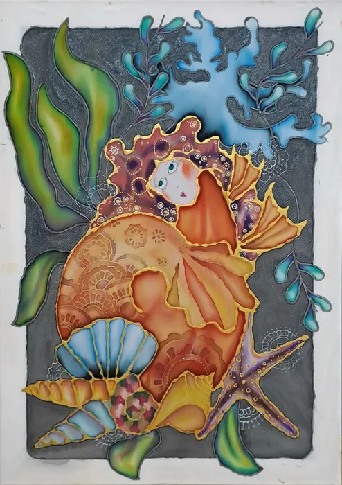 17 Петрова Ева14 лет. Русалка. 2026, батик. Пушкинская ДХШ. г. Пушкино