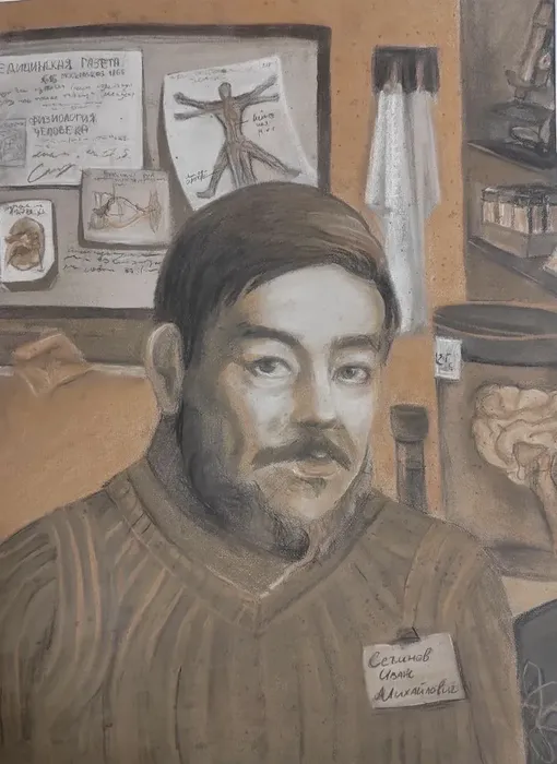 13 Саплина Анна 14лет, Портрет Сеченова, пастель, 2026г, Подольск, МУДО ПДХШ