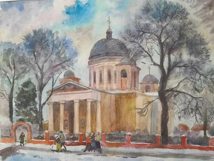 9 Бозай Фазаль 15 лет, На вечернюю службу, 2026 акварель, Серебряные Пруды ДШИ Кившенко