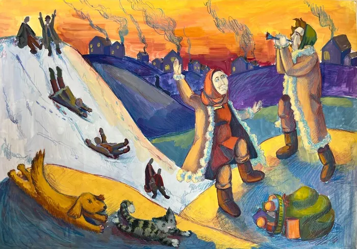 24 Киреева Дарья_14 лет_Святочные гуляния_ 2025_бумага гуашь масляная пастель_Сергиев Посад МБУ ДО ДШИ 3