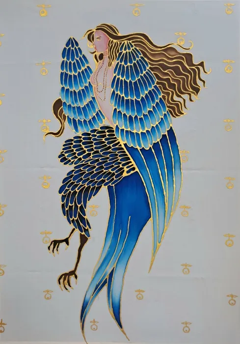 8 Завражнова Ольга,13 лет. Сирин-птица. 2026 батик. Пушкинская ДХШ