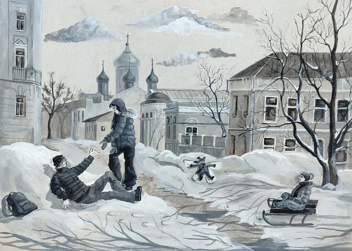 6 Корнева Анна 14 лет Московские каникулы 2026 Бум тонир черн и бел гуашь Электросталь ДХШ