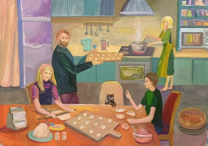 8 Моисеева Анна, 13 лет, Коронное блюдо нашей семьи. 2025. Гуашь. Серпухов. МБОУ ДО ДШИ Синтез