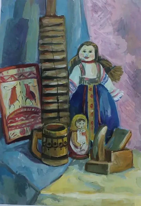 5 Евсеева Варвара 12 лет Натюрморт с куклой 2025 гуашь Можайск МБУ ДО ДШИ №1 им. С.В. Герасимова