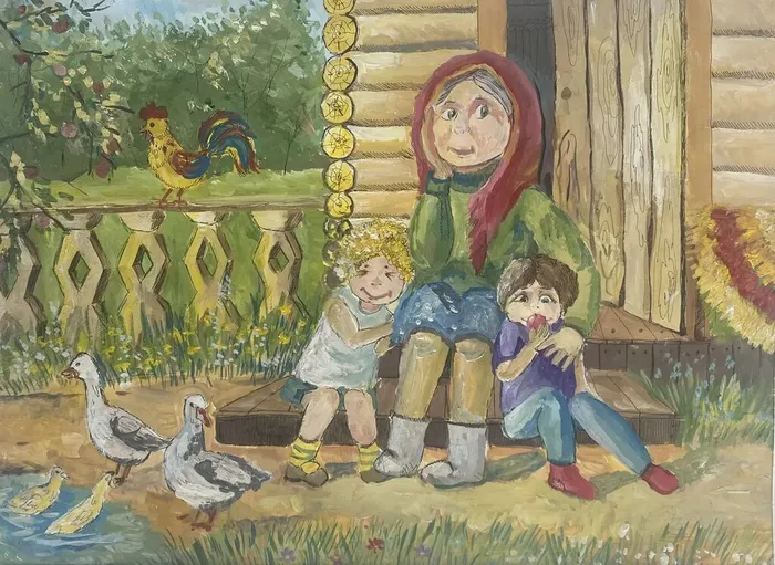 5 Дитева Диана 12 лет. На каникулах у бабули, 2026, гуашь, м.о. Истра МБУДО ДЩИ им. В.А. Ширшова СП Глебовская ДШИ