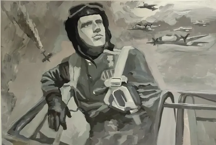 14 Тимахов Егор 15лет, Портрет летчикаТалалихина, гуашь, 2026г. Подольск, МУДО ПДХШ
