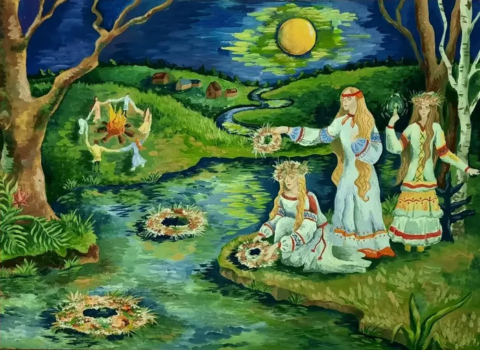 43 Пивоварова Анастасия,15 лет. Ночь Ивана Купалы. 2026 гуашь. Пушкинская ДХШ