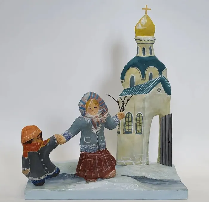 19 Смирнова Ксения, 12 лет. Вербное воскресенье.  2026 г. Папье-маше, роспись. Сергиево-Посадский г.о., МБУ ДО ДШИ № 5 г. Краснозаводск