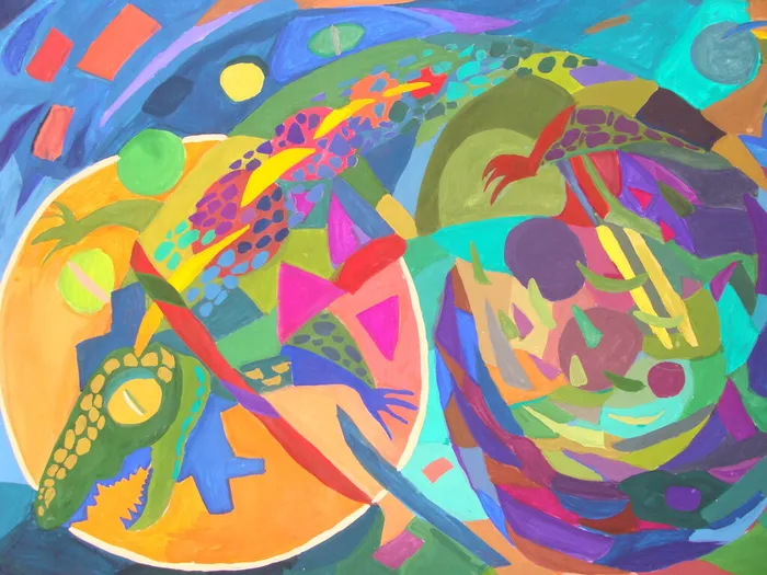 3 Ганюшина Арина, 10 лет. Солнце красное, солнце краденое. 2026. Гуашь. п. Обухово, МУДО Обуховская ДШИ