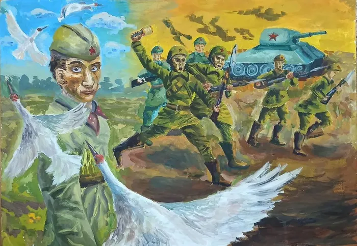 6 Кузнецова Рада, 15 лет. И превратились в белых журавлей. 2026. Гуашь. Щелково, МАУДО ДШИ им.Ю.А.Розума ГОЩ