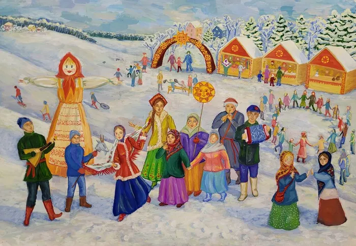 41 Перова Алина 14 лет. Масленица. 2026 гуашь. Пушкинская ДХШ