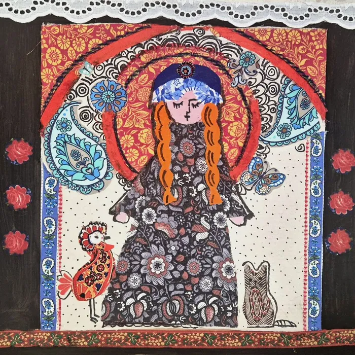 12 Лазарева Евгения, 12 лет. Душечка, красна девица. 2026. Коллаж. Балашиха, МБУДО ДШИ 1 им. Г.В. Свиридова