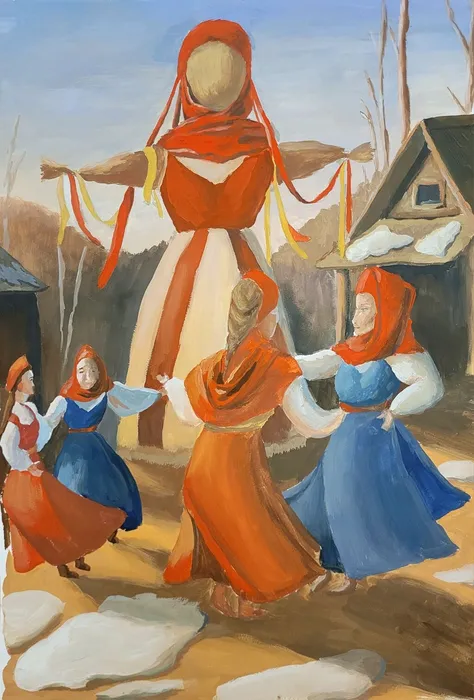 38 Наговицына Любовь 13 лет. Масленица пришла! 2026 гуашь. Пушкинская ДХШ