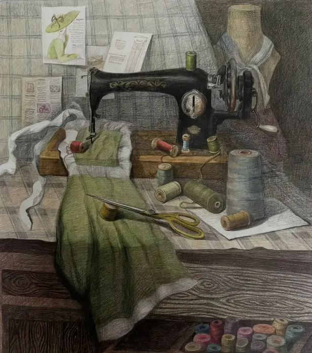 11 Полякова Кира, 15 лет, Бабушкина машинка, цв. карандаши, 2026г,  ДХШ Подольск