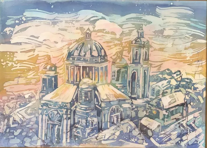 6 Громова Евдокия, 13 лет. Сегодня будет Рождество, весь город в ожиданьи тайны…. Батик. р.п.Скоропусковский, МБУ ДО ДШИ № 1