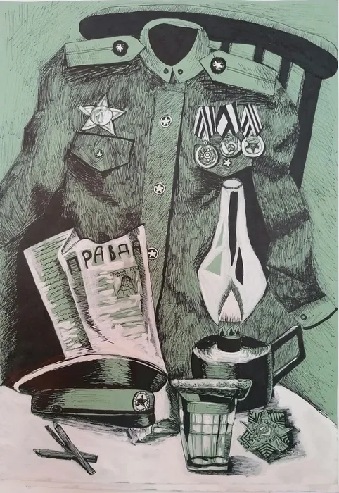 1 Емануилова Эмилия, 10 л, Сохраним память о герое, маркер, белила, графика , МБУ ДО ДШИ № 5 г. Краснозаводск