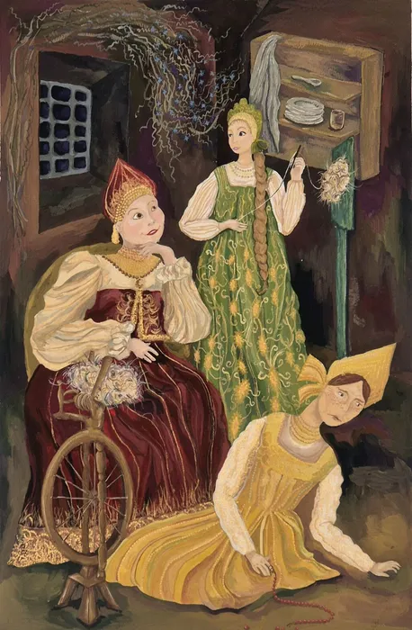 15 Стёксова Варвара, 13 лет. Три девицы. 2026. Гуашь. Балашиха, МБУДО ДШИ 1 им. Г.В. Свиридова