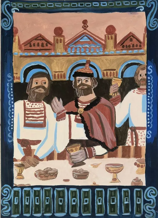 7 Михайлова Милана, 12 лет. Княжий пир. 2026. Гуашь. Балашиха, МБУДО ДШИ 1 им. Г.В. Свиридова