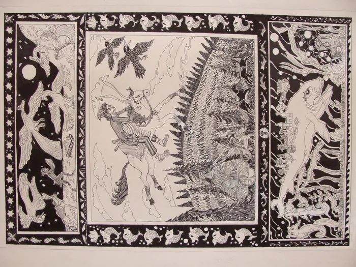 8 Мотяков Денис, 12 лет. Конёк-горбунок. 2026. Гелиевая ручка, маркер. п. Обухово, МУДО Обуховская ДШИ