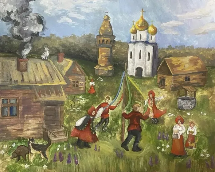 62 Щербакова Ксения, 13 лет, Народные гуляния, 2026, гуашь, Истра,  ДШИ им. В.А. Ширшова СП Глебовская ДШИ